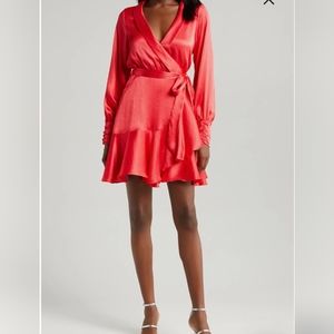 Galiena Long Sleeve Satin Wrap Dress